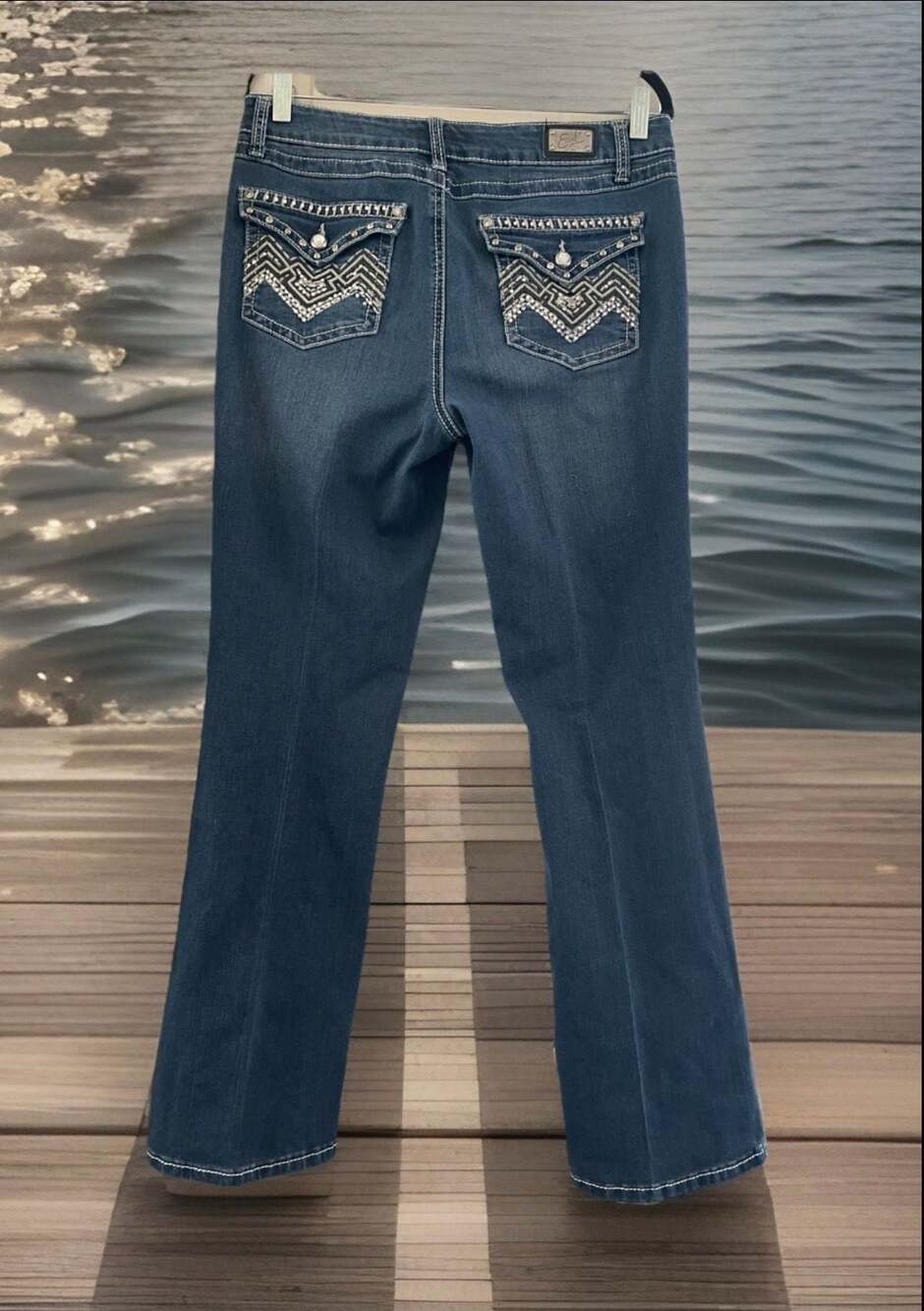 Earl Jean Slim Bootcut Jeans Size 10 Embellished Pockets